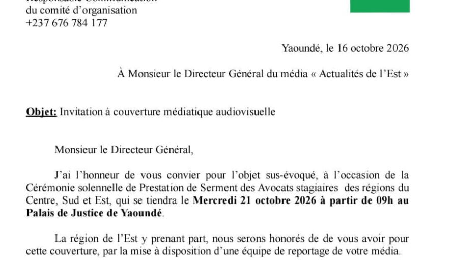 ACTUALITÉS DE L’EST ACCRÉDITÉ POUR LA COUVERTURE MÉDIATIQUE DE LA PRESTATION DE SERMENT DES AVOCATS STAGIAIRES.